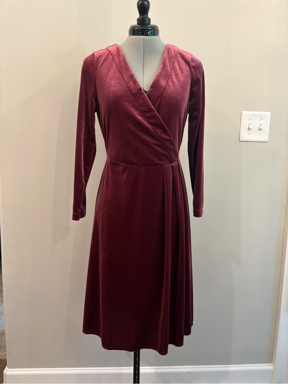 a new day Burgundy Velvet Wrap-Style Long Sleeve Dress 0219